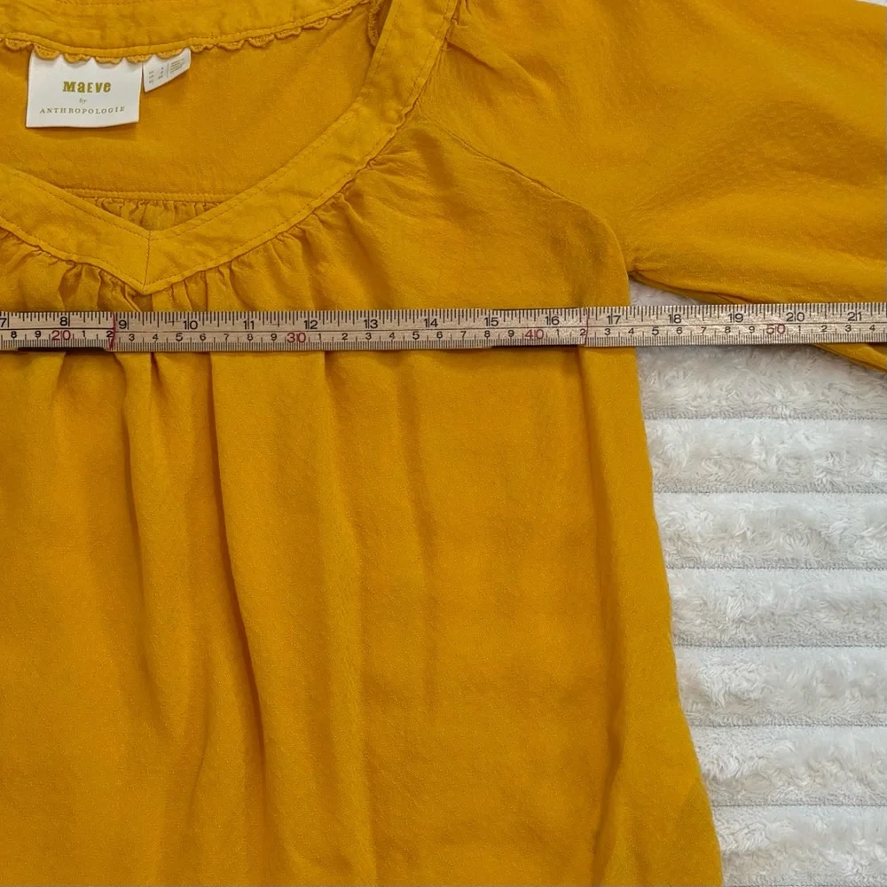 MAEVE Anthropologie Yellow Boswell Peasant Blouse Balloon Sleeve Boho V-Neck 0 - Picture 8 of 10